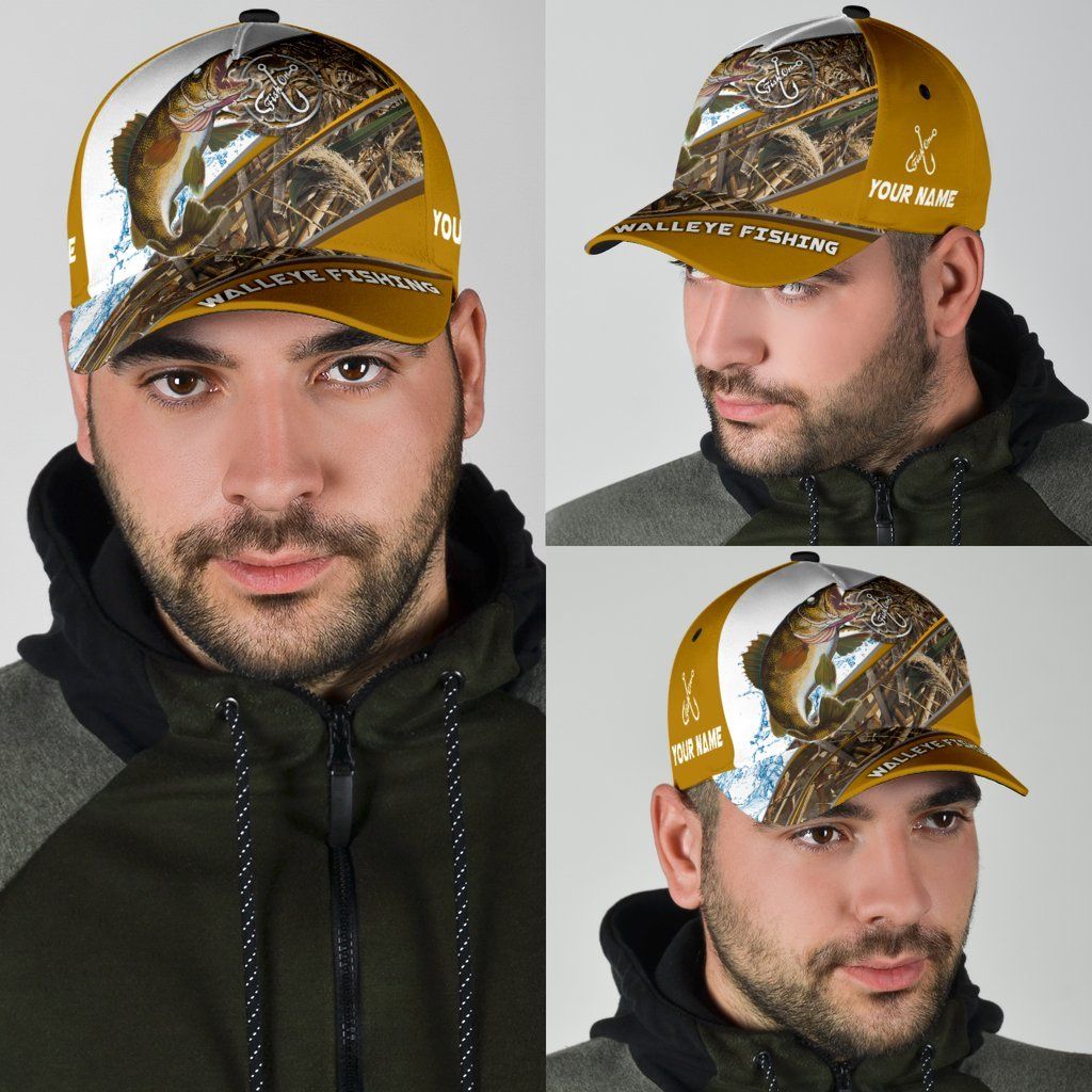Custom Name Walleye Fishing Hook 3D Design Classic Cap For Relaxed Outfits Outdoor Events And Holiday Trips