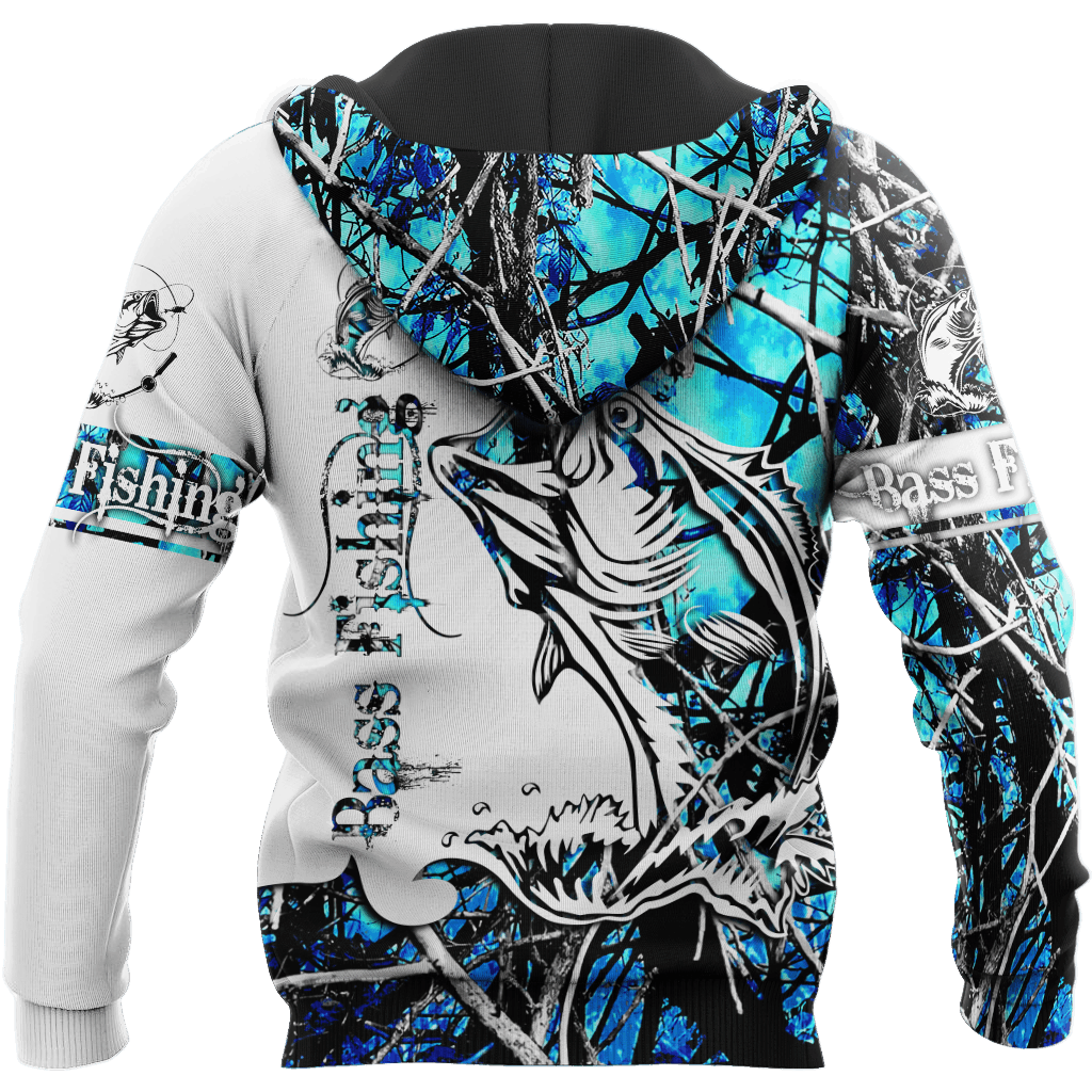 Blue Bass Fishing Sport Camo Tattoo Hoodie For Weekend Fishing Outdoor Comfort And Everyday Outfits