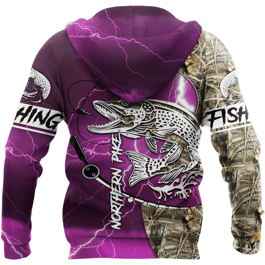 Pink Northern Pike Fishing Camo Hoodie For River Adventures Outdoor Events And Everyday Style