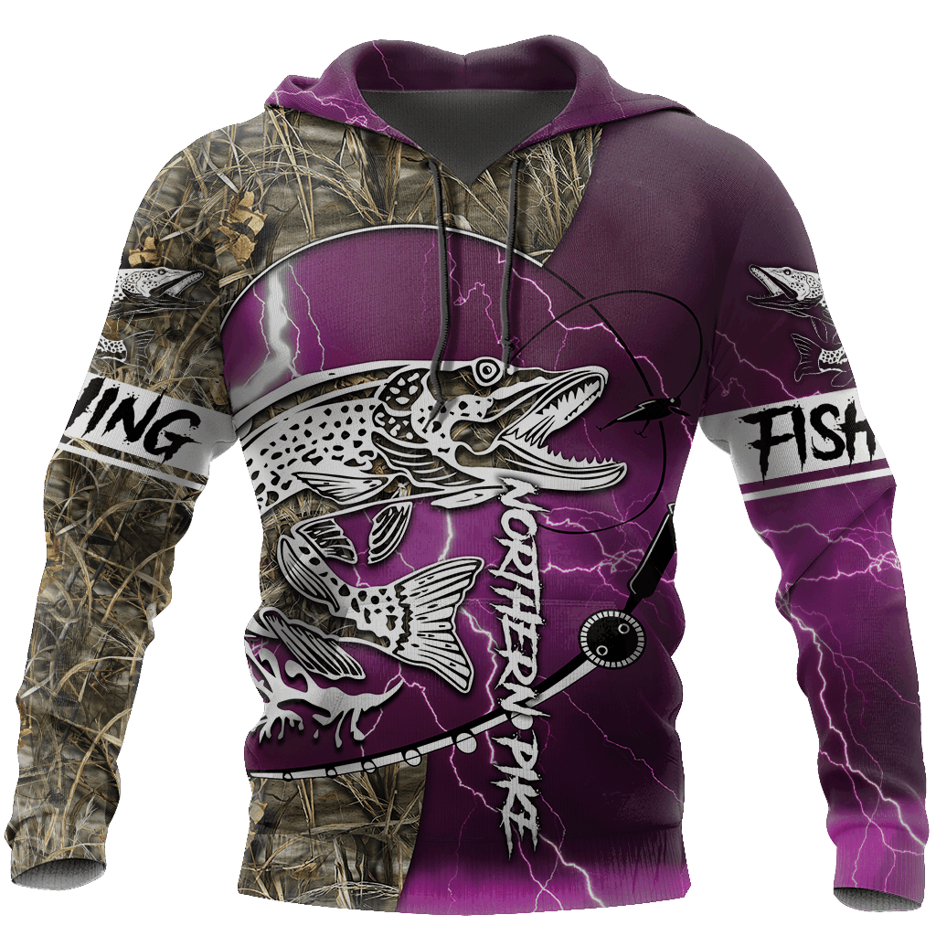 Pink Northern Pike Fishing Camo Hoodie For River Adventures Outdoor Events And Everyday Style