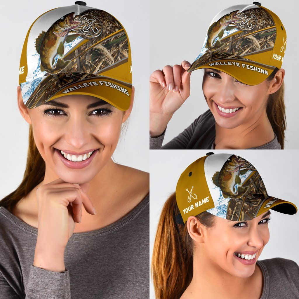 Custom Name Walleye Fishing Hook 3D Design Classic Cap For Relaxed Outfits Outdoor Events And Holiday Trips