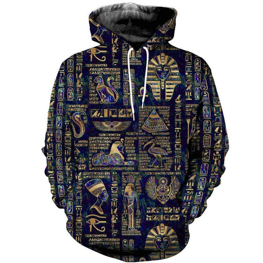 Egyptian Hieroglyphs Deities Hoodie For Relaxed Streetwear Weekend Travel And Everyday Style