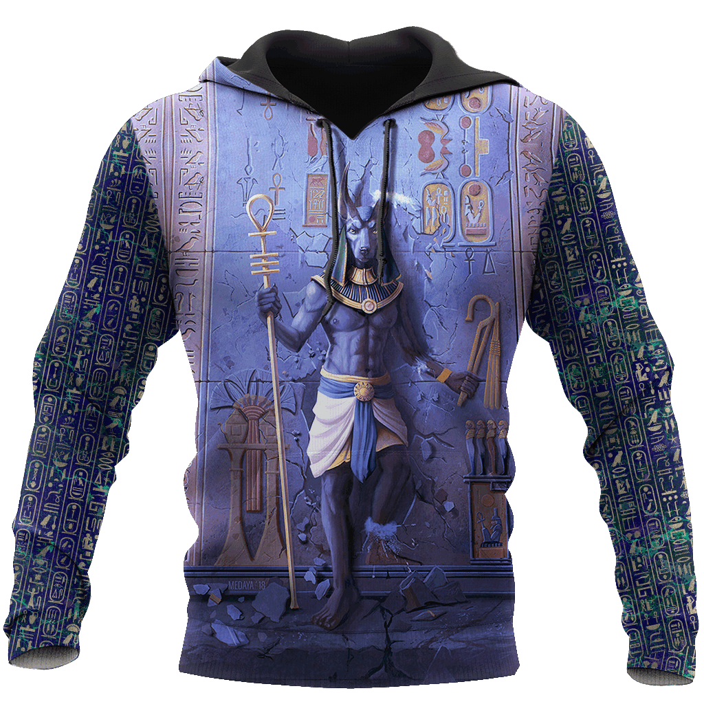 Blue Anubis Face Egypt Hoodie For Egyptian Art Lovers Weekend Adventures And Comfortable Wear