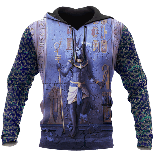 Blue Anubis Face Egypt Hoodie For Egyptian Art Lovers Weekend Adventures And Comfortable Wear