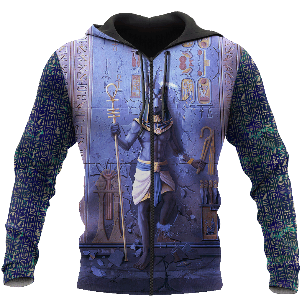 Blue Anubis Face Egypt Hoodie For Egyptian Art Lovers Weekend Adventures And Comfortable Wear