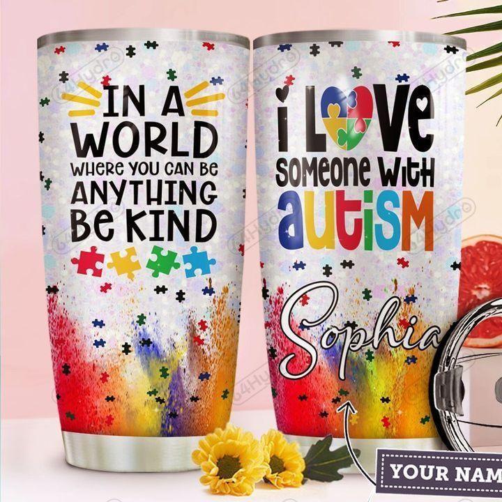 Autism Awareness In A World I Love Personalized 20 Oz Tumbler For Coffee Travel And Daily Drinks