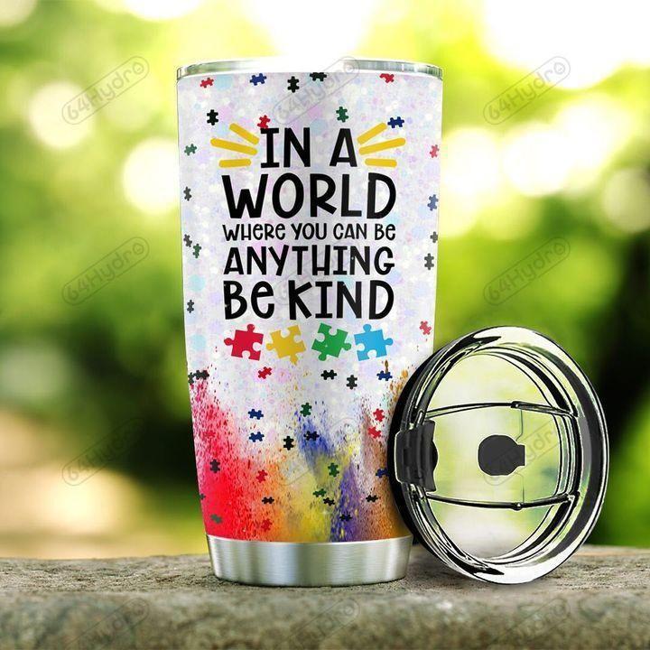 Autism Awareness In A World I Love Personalized 20 Oz Tumbler For Coffee Travel And Daily Drinks