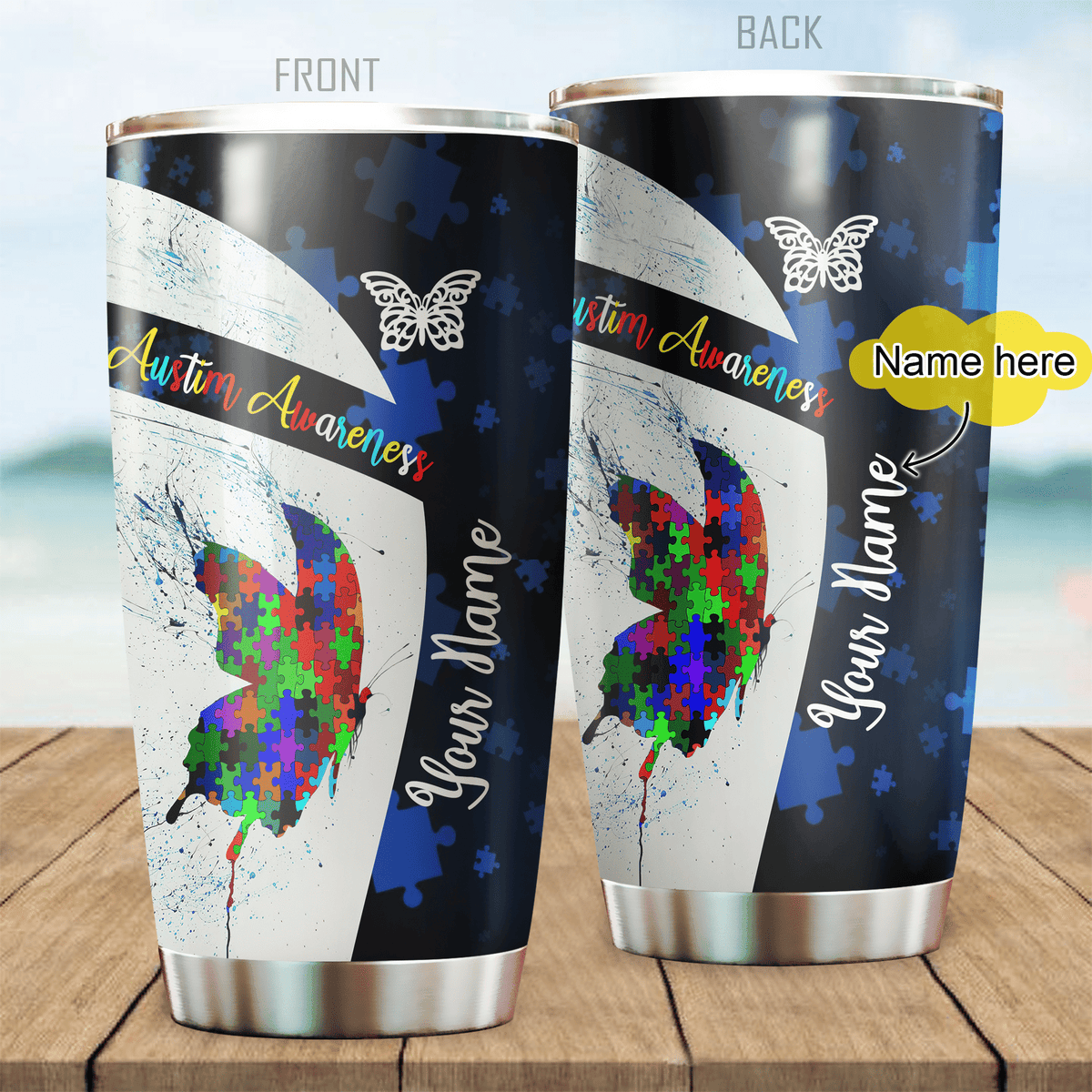 Autism Awareness Butterfly Personalized 20 Oz Tumbler For Coffee Travel And Daily Drinks