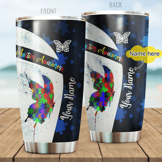 Autism Awareness Butterfly Personalized 20 Oz Tumbler For Coffee Travel And Daily Drinks