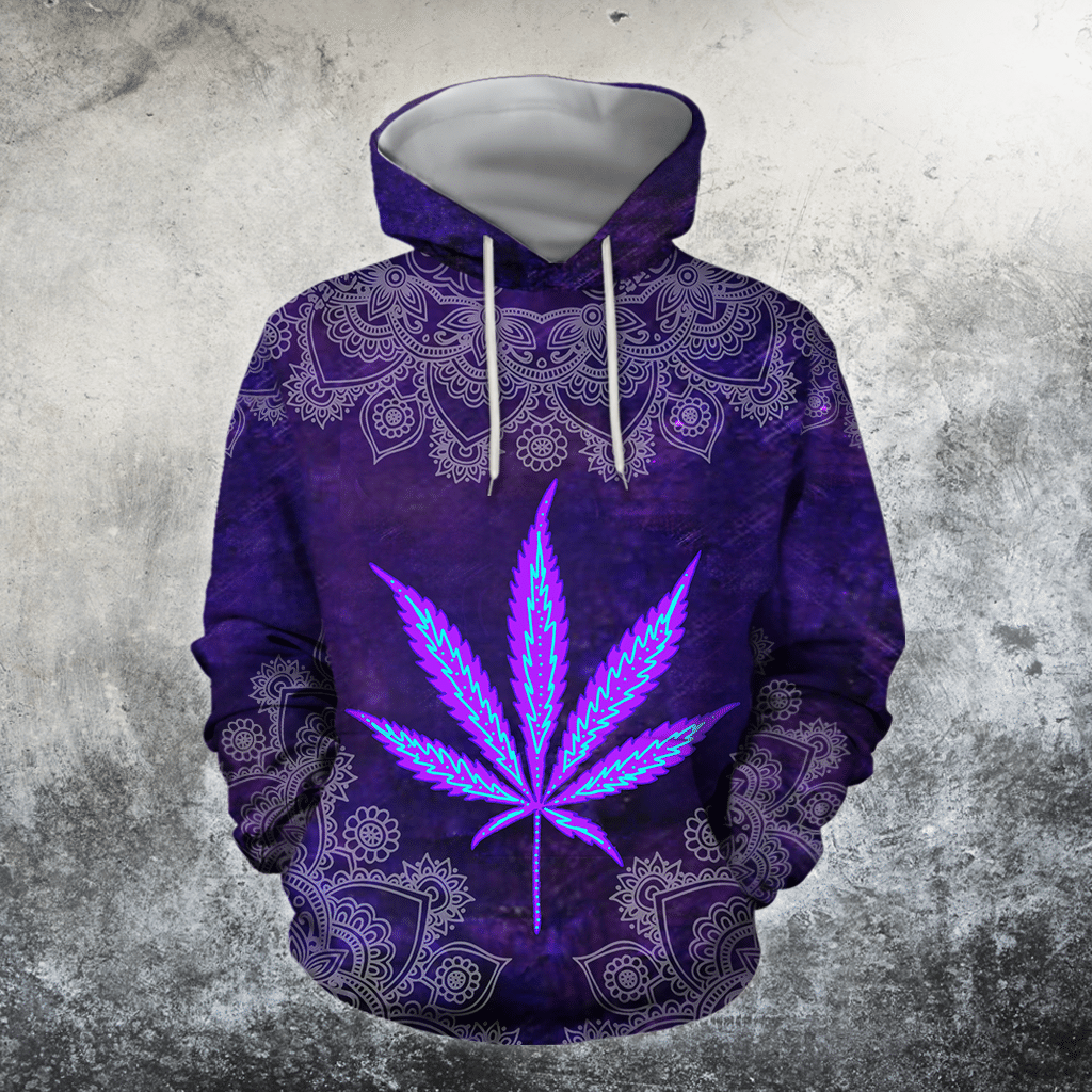Hippie Purple Botanical Leaf Pattern Hoodie For Festival Days Weekend Adventures And Relaxed Style