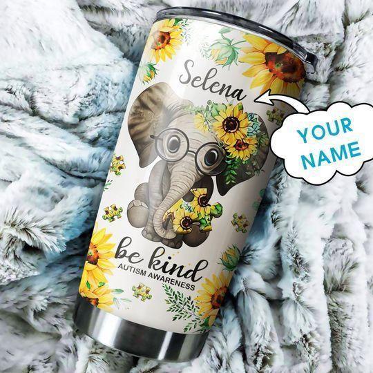 Autism Elephant Sunflower Be Kind Personalized 20 Oz Tumbler For Coffee Travel And Daily Drinks