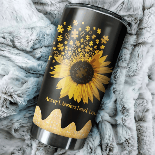 Autism Accept Understand Love With Sunflower 20 Oz Tumbler For Coffee Travel And Daily Drinks
