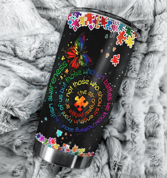 Autism Butterfly Black 20 Oz Tumbler For Coffee Travel And Daily Drinks