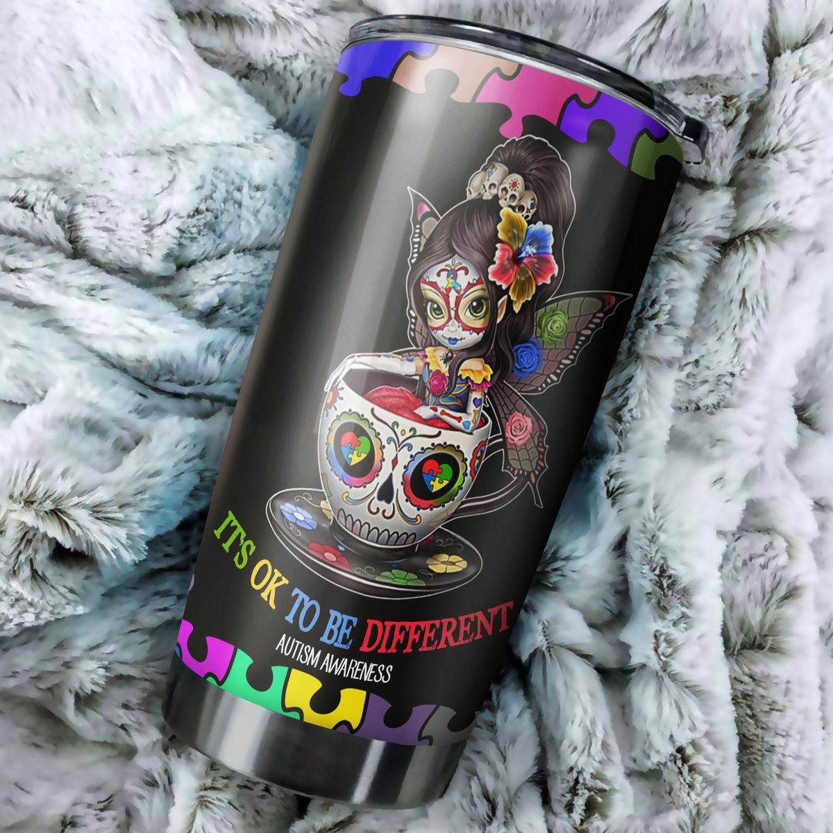 Autism Skull It's Ok To Be Different 20 Oz Tumbler For Coffee Travel And Daily Drinks