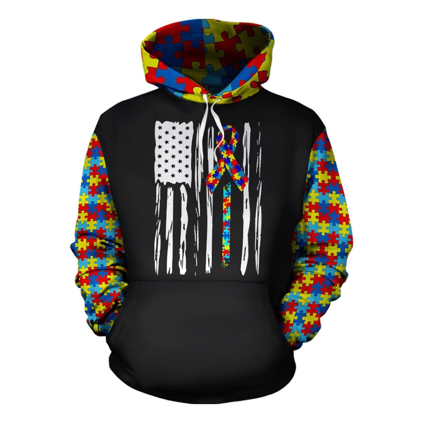 American Flag Autism Awareness Hoodie For Supportive Everyday Style Seasonal Events And Gifting