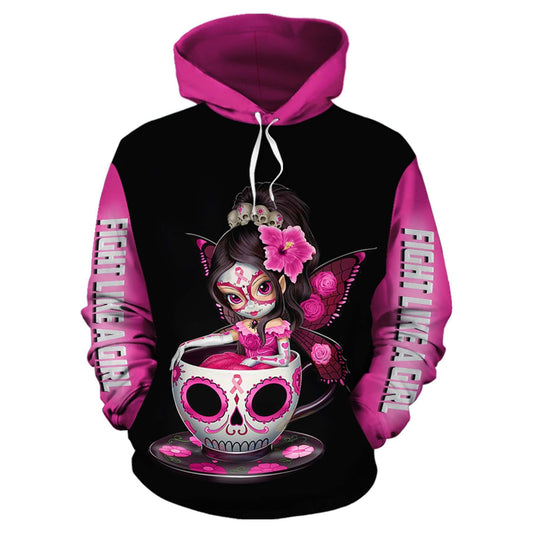 Skull Teacup Breast Cancer Awareness Hoodie For Support Events Everyday Outfits And Positive Expression
