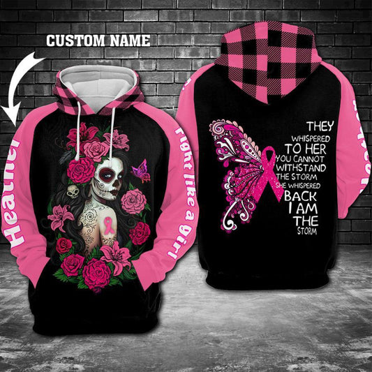 Breast Cancer Skull Girl Awareness Hoodie For Support Events Everyday Outfits And Positive Expression