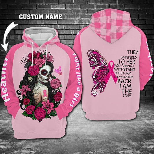 Breast Cancer Skull Girl Hoodie For Awareness Walks Community Events And Relaxed Outfits