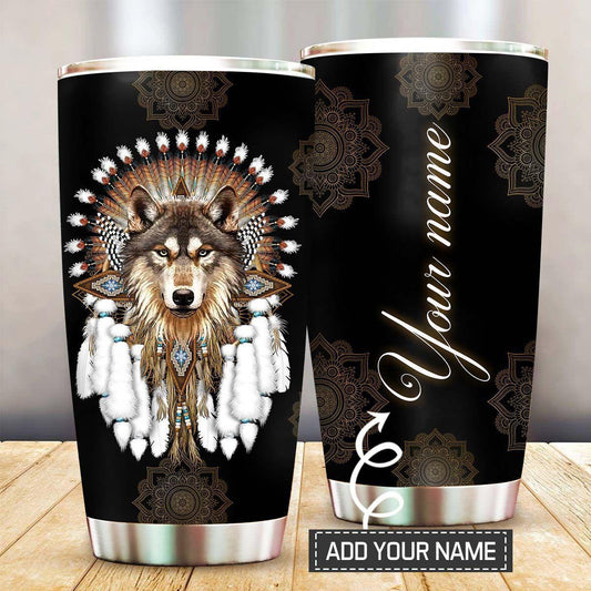 Native American Wolf Personalized 20 Oz Tumbler For Coffee Travel And Daily Drinks