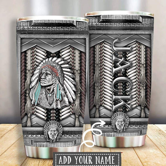 Native American Silver Personalized 20 Oz Tumbler For Coffee Travel And Daily Drinks