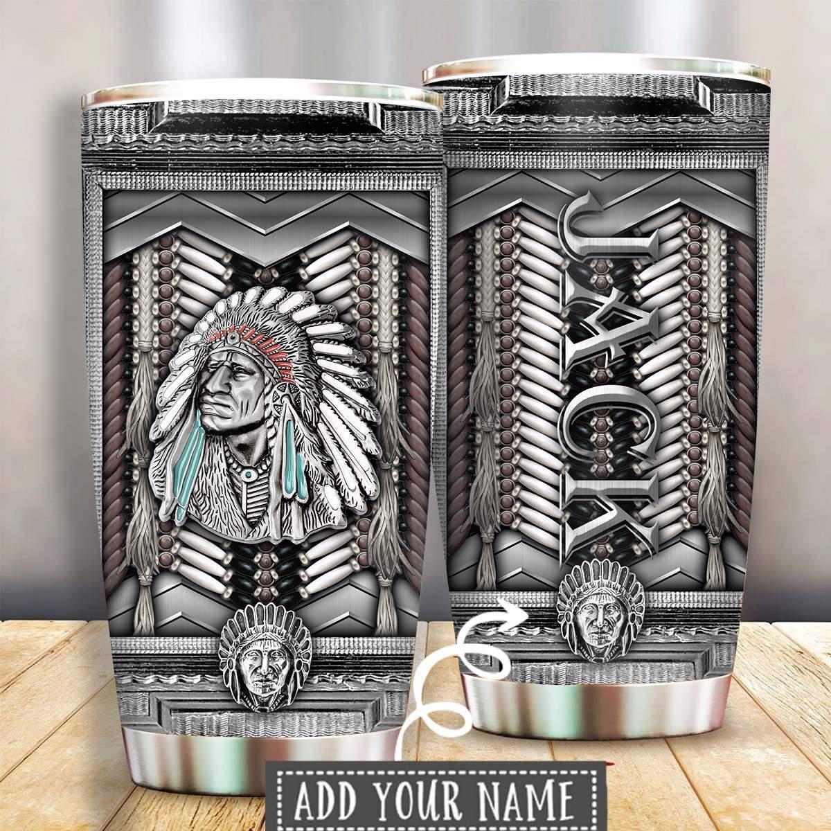 Native American Silver Personalized 20 Oz Tumbler For Coffee Travel And Daily Drinks