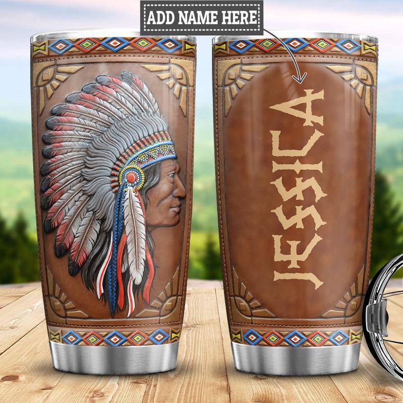 Native American Leather Personalized 20 Oz Tumbler For Coffee Travel And Daily Drinks