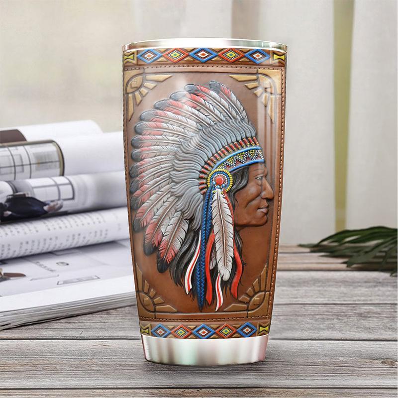 Native American Leather 20 Oz Tumbler For Coffee Travel And Daily Drinks