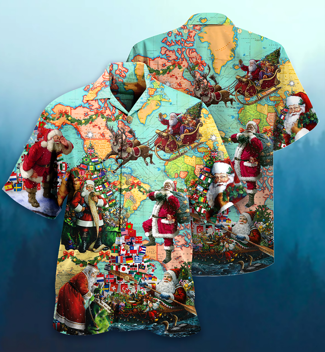 Chirstmas Santa Hawaiian Shirt Pattern View For Lightweight Everyday Style