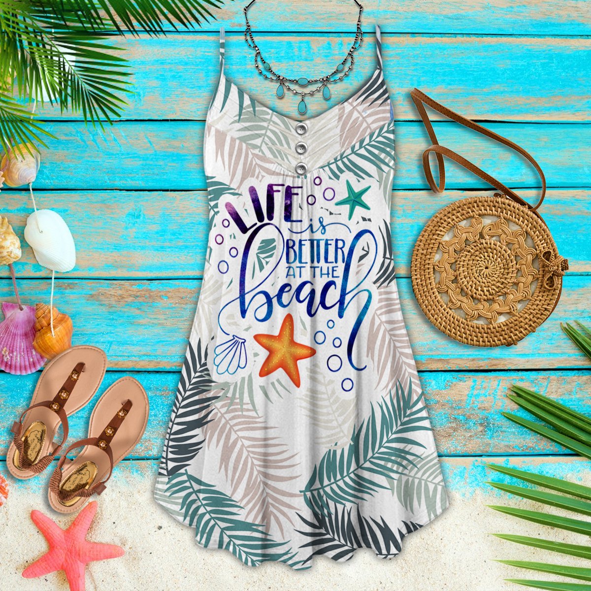 Beach Lover V-Neck Sleeveless Cami Dress For Island Holidays And Thoughtful Gifting