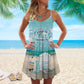 Beach A Day At Beach V-Neck Sleeveless Cami Dress For Coastal Travel And Relaxed Summer Wear