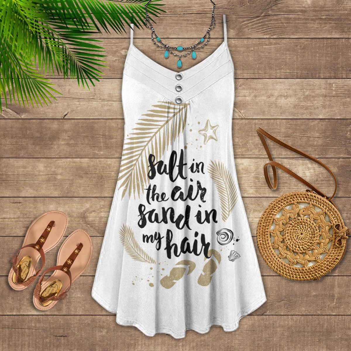Beach Sand V-Neck Sleeveless Cami Dress For Tropical Parties And Casual Everyday Style