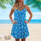 Beach Blue Color Wind From Beach V-Neck Sleeveless Cami Dress For Tropical Parties And Casual Everyday Style