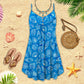 Beach Blue Color Wind From Beach V-Neck Sleeveless Cami Dress For Tropical Parties And Casual Everyday Style