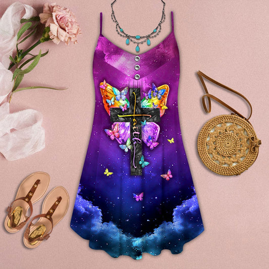 Butterfly Faith Quote Art Limited – Women's Summer Sleeveless V-Neck Camisole Dress