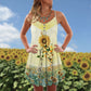 Sunflower Butterfly V-Neck Sleeveless Cami Dress For Garden Parties And Relaxed Summer Wear