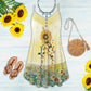 Sunflower Butterfly V-Neck Sleeveless Cami Dress For Garden Parties And Relaxed Summer Wear