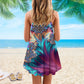 Colorful Butterfly V-Neck Sleeveless Cami Dress For Floral Vacations And Casual Everyday Style