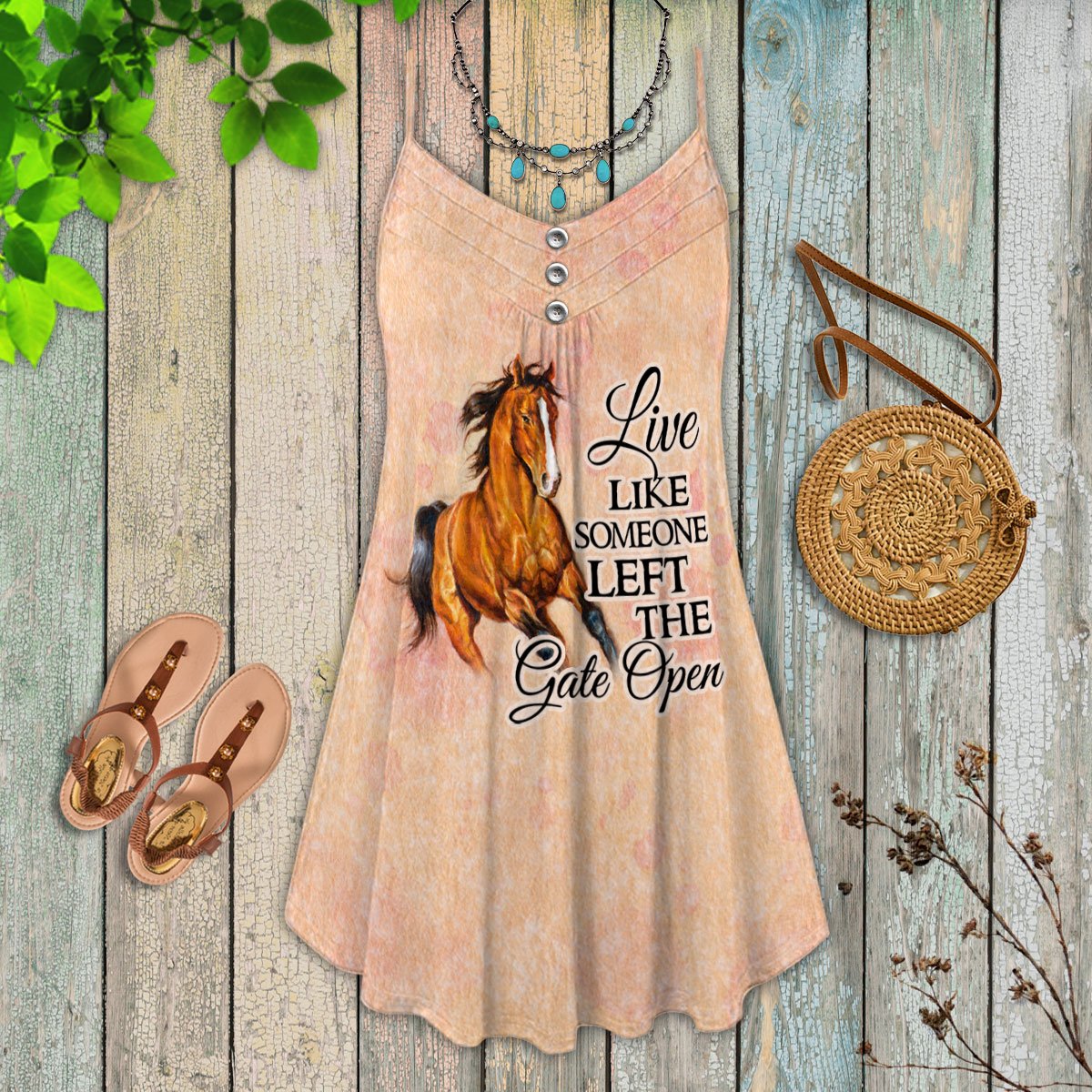 Horse Live Like Someone V-Neck Sleeveless Cami Dress For Beach Trips And Charming Warm Weather Outfits