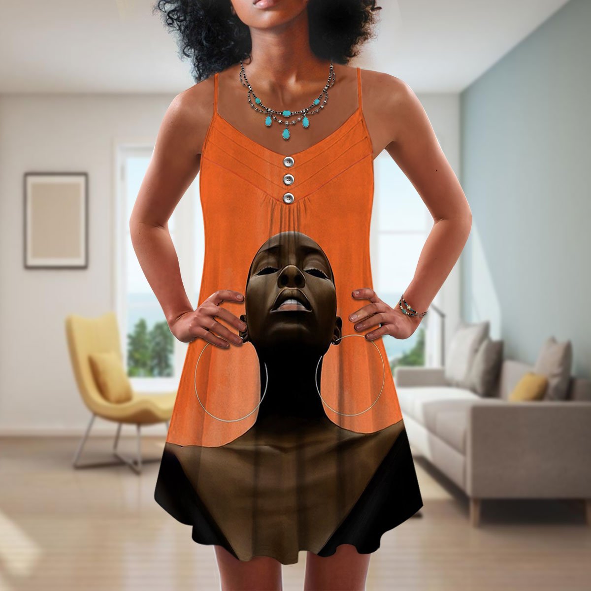 Black Must Be Strong V-Neck Sleeveless Cami Dress For Outdoor Events And Comfortable Summer Outfits