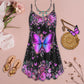 Purple Flower Butterfly V-Neck Sleeveless Cami Dress For Nature Lovers And Thoughtful Gifting