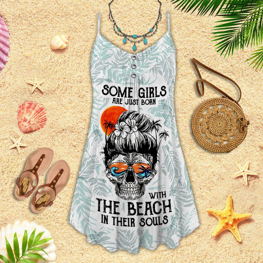 Skull Beach Soul Theme Limited – Women's Summer Sleeveless V-Neck Camisole Dress