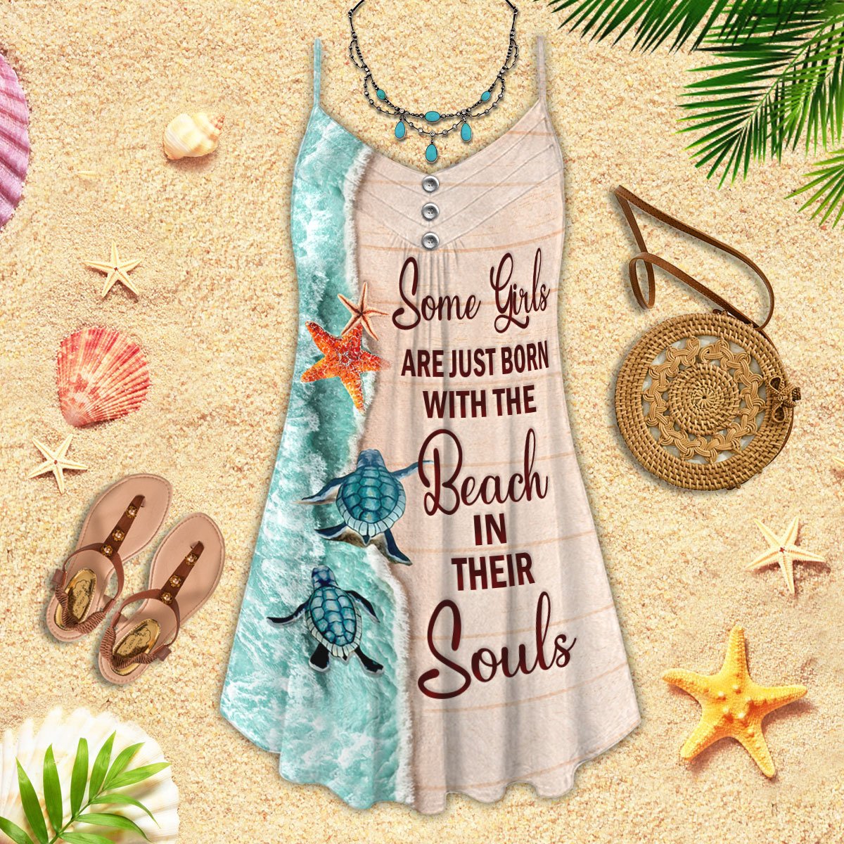 Turtle Beach In Their Soul V-Neck Sleeveless Cami Dress For Island Holidays And Thoughtful Gifting