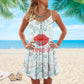 Mermaid Lips V-Neck Sleeveless Cami Dress For Coastal Travel And Relaxed Summer Wear