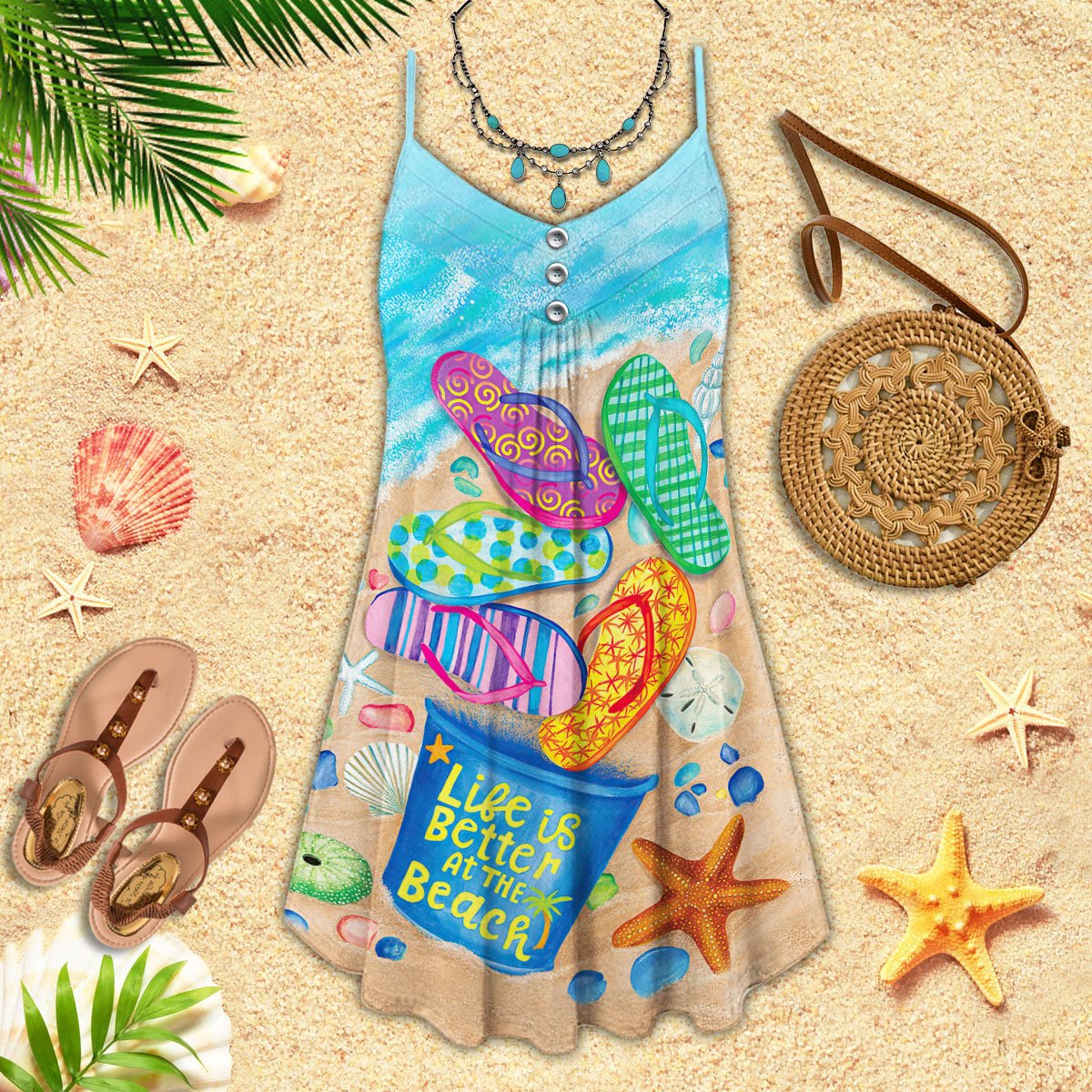 Beach Better Life V-Neck Sleeveless Cami Dress For Beach Festivals And Comfortable Summer Outfits