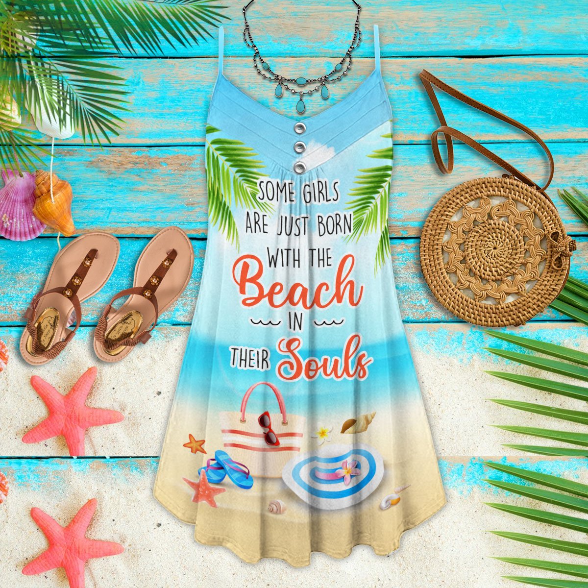 Beach Some Girls Are Just Born Beach V-Neck Sleeveless Cami Dress For Ocean Lovers And Sunny Getaways