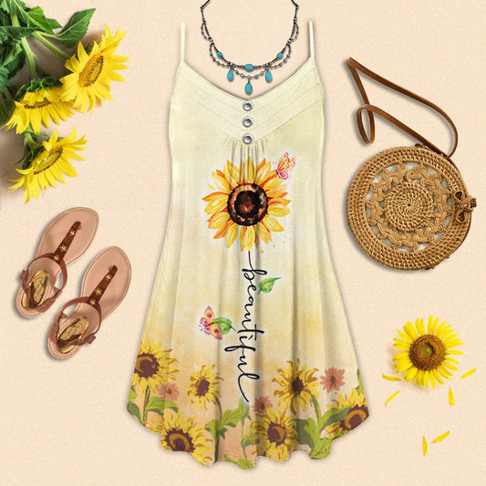 Stunning Sunflower Bloom – Women's Summer Sleeveless V-Neck Camisole Dress