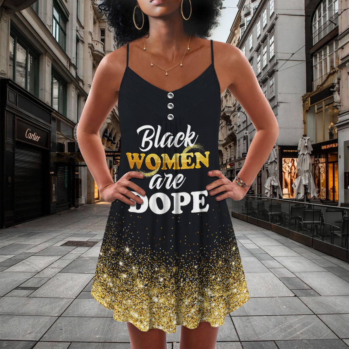 Dope Black V-Neck Sleeveless Cami Dress For Festivals And Relaxed Warm Weather Style