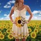 Butterfly And Sunflower Loves V-Neck Sleeveless Cami Dress For Floral Vacations And Casual Everyday Style