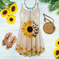 Sunflower Butterfly V-Neck Sleeveless Cami Dress For Floral Vacations And Casual Everyday Style