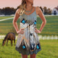 Horse And Blue Butterfly V-Neck Sleeveless Cami Dress For Beach Trips And Graceful Warm Weather Outfits